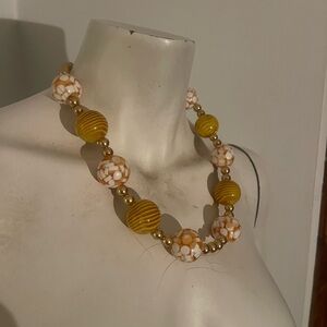 Elegant Gold and White Beaded Necklace + Bracelet Set